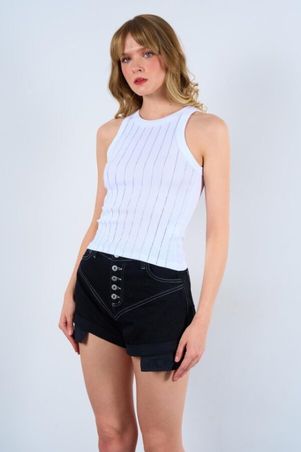 Halter Yaka Taş Baskılı Atlet - Beyaz - Görsel 2