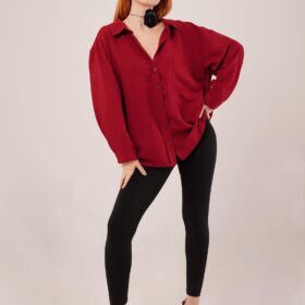 Basic Oversize Bordo Gömlek