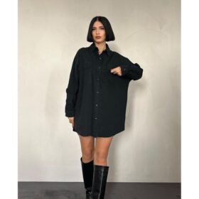 Siyah Çift Cep Kapaklı Çıtçıtlı Gömlek
