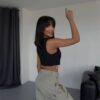 KETEN CROP KOLSUZ BLUZ SALLAMA TAŞLI - Siyah - Görsel 2