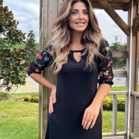 Kadın Fakir Kol Bisiklet Yaka çiçek Desen Sandy Salaş Kısa Elbise