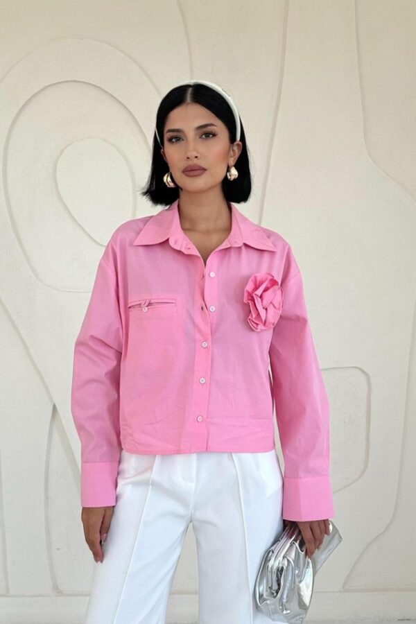 Pembe Fleto Cepli Poplin Gömlek - Görsel 2