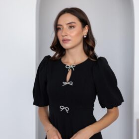 Kadın Kısa Kollu Fiyonk Detay Midi Boy Elbise