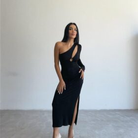 BUZZY TEK KOL TOKA DETAYLI ELBİSE - Siyah