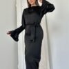 Siyah Eteği Saçaklı Elbise - Görsel 2