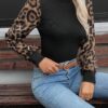 Kadın Uzun Kollu Yarı Balıkçı Yaka Leopar Detaylı Kaşkorse Bluz - Görsel 2
